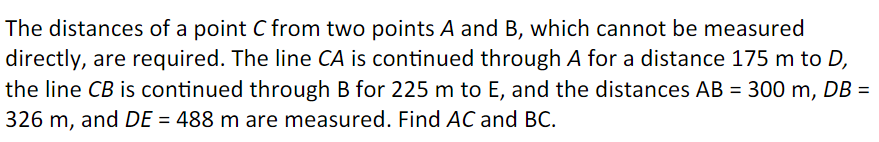 Solved The distances of a point C from two points A and B, | Chegg.com