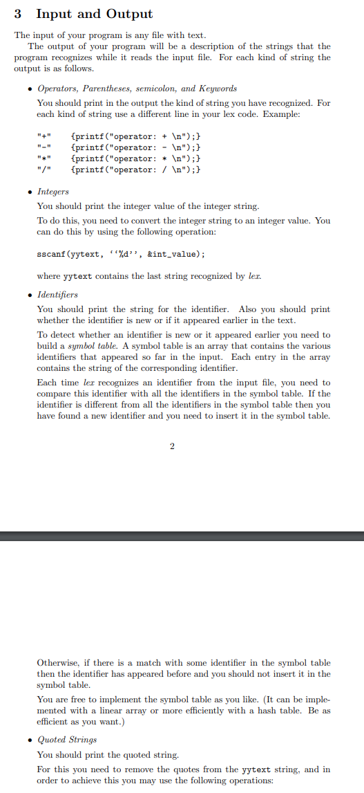 The question is: Use lex to build a lexical analyzer | Chegg.com