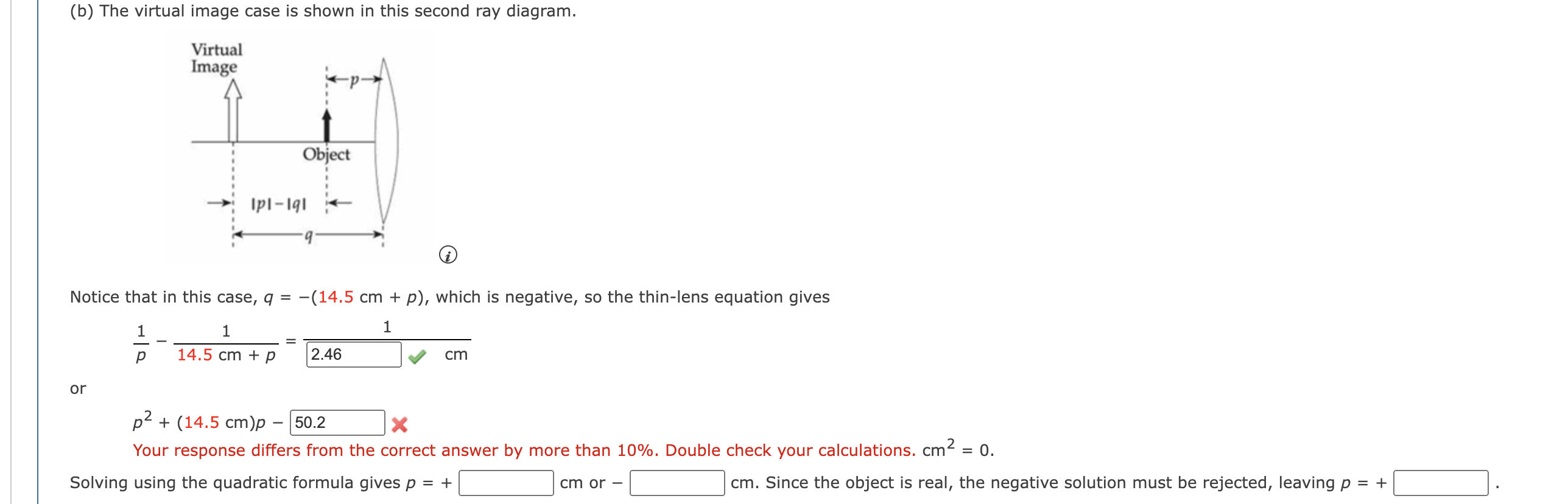 Solved (b) The virtual image case is shown in this second | Chegg.com