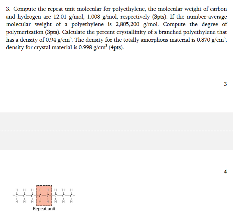 Solved Compute The Repeat Unit Molecular For Chegg Com