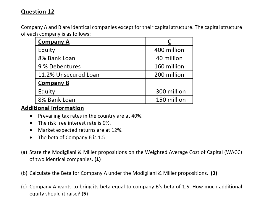 Question 12 Company A And B Are Identical Companies | Chegg.com