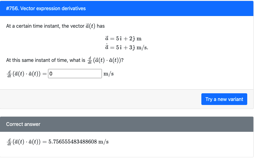 Solved 756 Vector Expression Derivatives At A Certain T Chegg Com