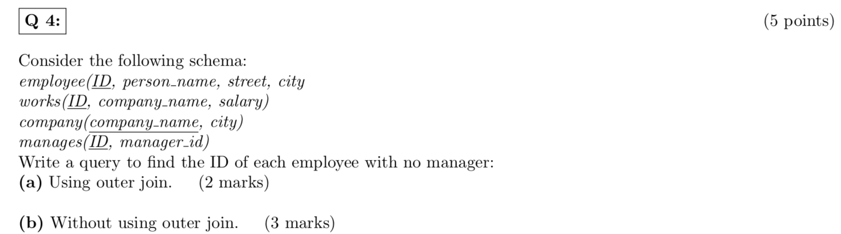 solved use above hr schema to solve following... Solved Q 4 (5 points) Consider the following schema | Chegg.com