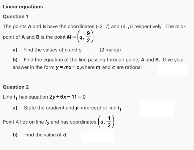 Solved Linear Equations Question 1 The Points A And B Have | Chegg.com