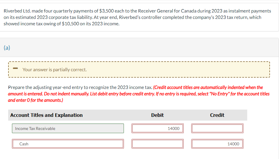 Solved Riverbed Ltd. made four quarterly payments of 3,500
