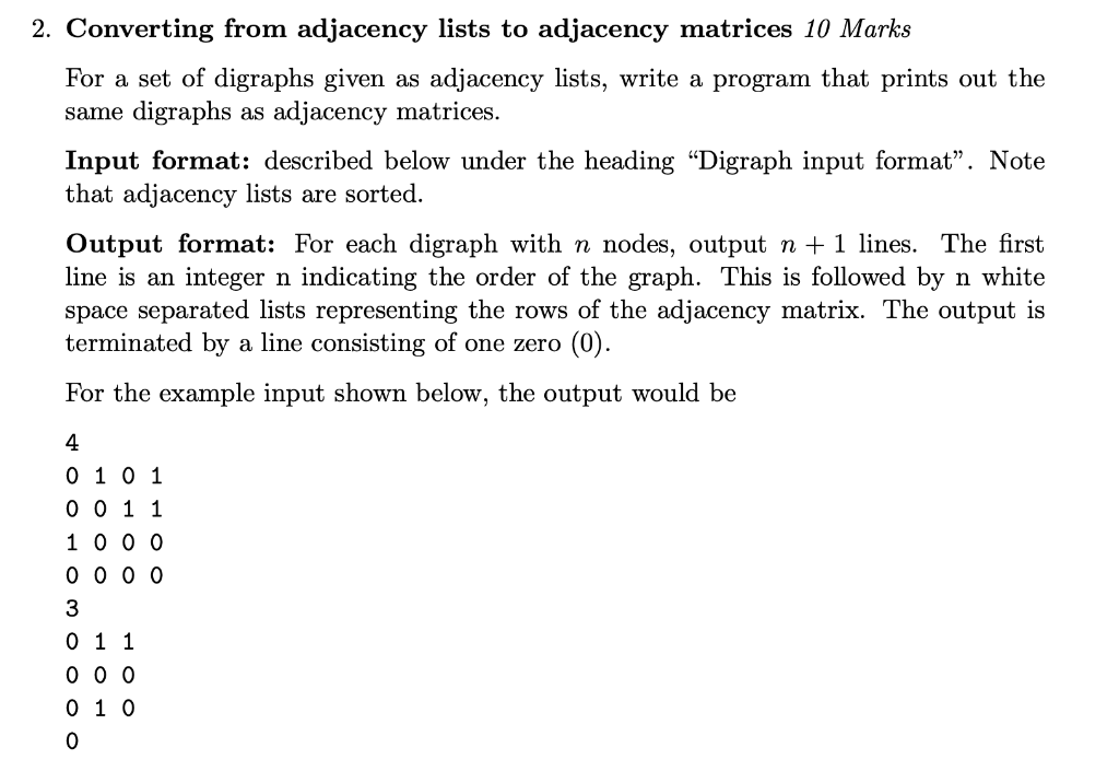 2. Converting from adjacency lists to adjacency | Chegg.com