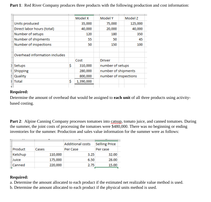 Solved Part 1: Red River Company produces three products | Chegg.com