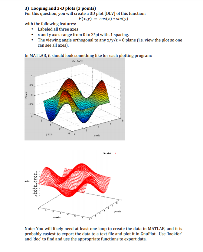 Solved 3) Looping and 3-D plots (3 points) For this | Chegg.com