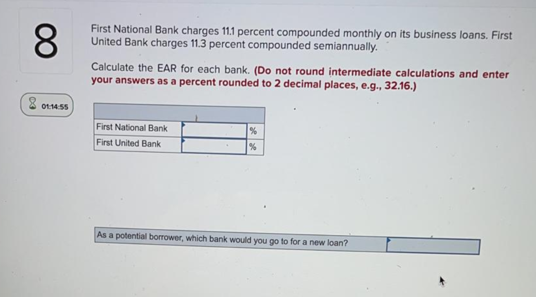 Solved 8 First National Bank Charges 111 Percent Compounded