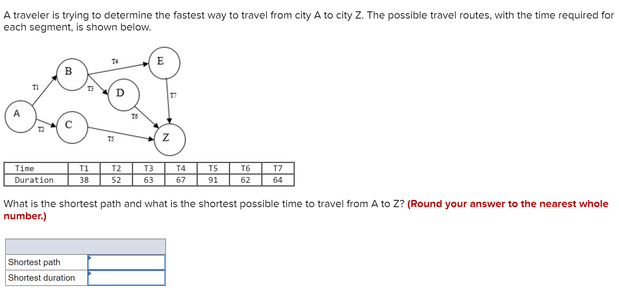 Solved A Traveler Is Trying To Determine The Fastest Way To | Chegg.com