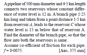 Solved A pipeline of 500 mm diameter and 4.5 km length | Chegg.com