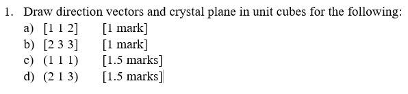 Solved 1. Draw direction vectors and crystal plane in unit | Chegg.com