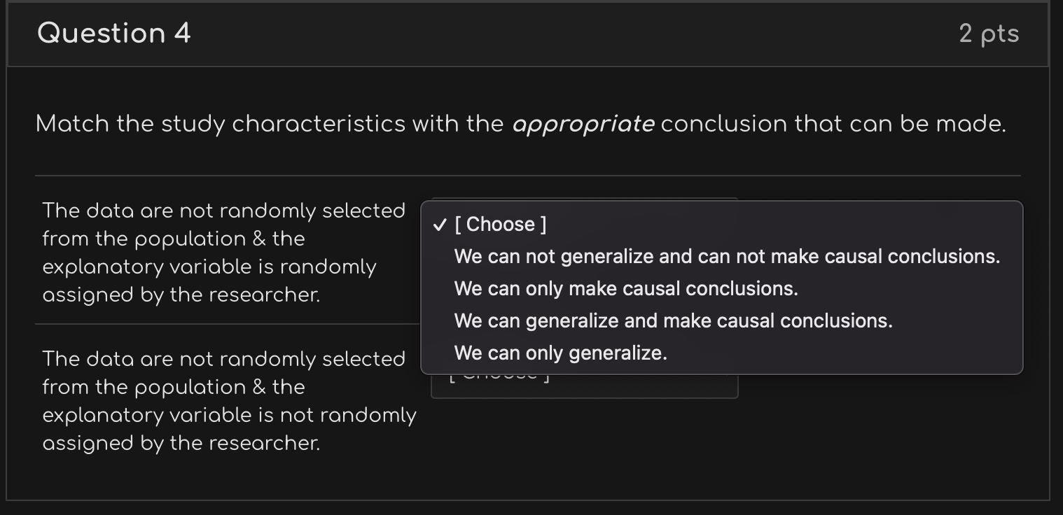 Solved Question 4 2 pts Match the study characteristics with | Chegg.com
