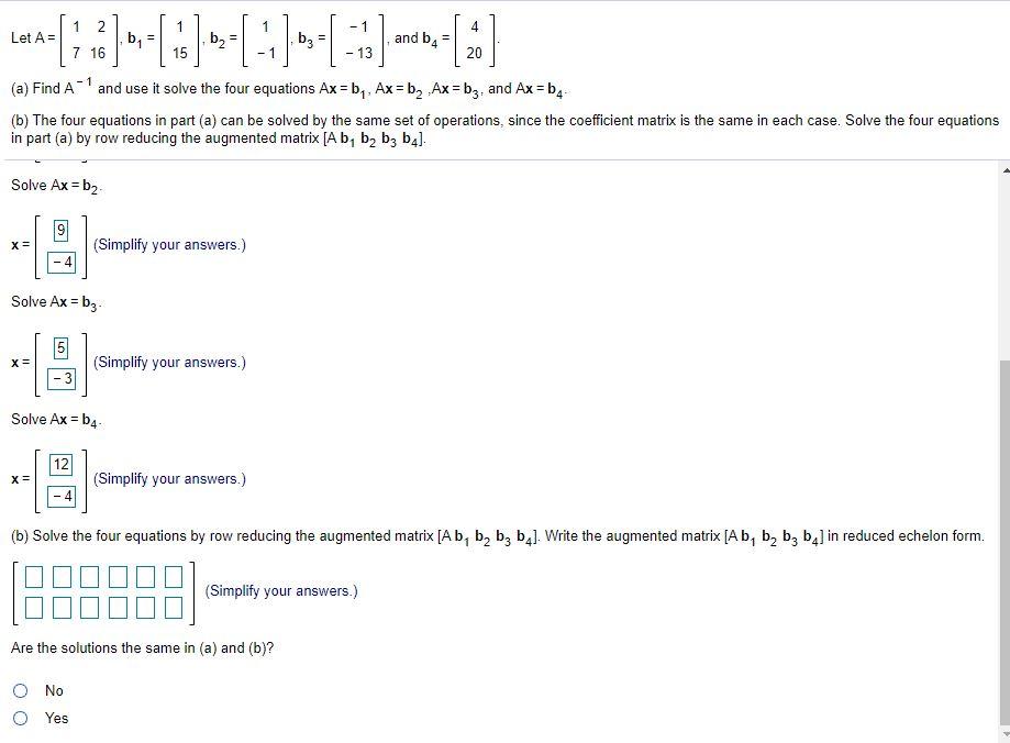 Solved (b) Solve The Four Equations By Row Reducing | Chegg.com