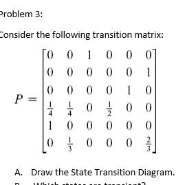 Solved Problem 3: Consider the following transition matrix: | Chegg.com