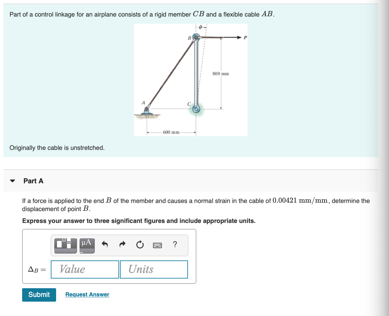 Solved Part of a control linkage for an airplane consists of