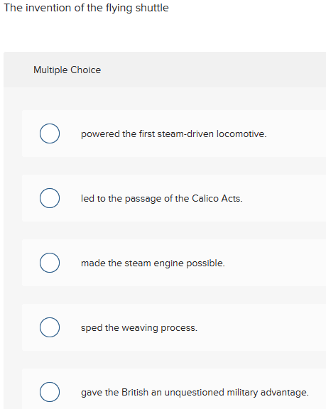 The invention of the flying shuttle Multiple Choice | Chegg.com