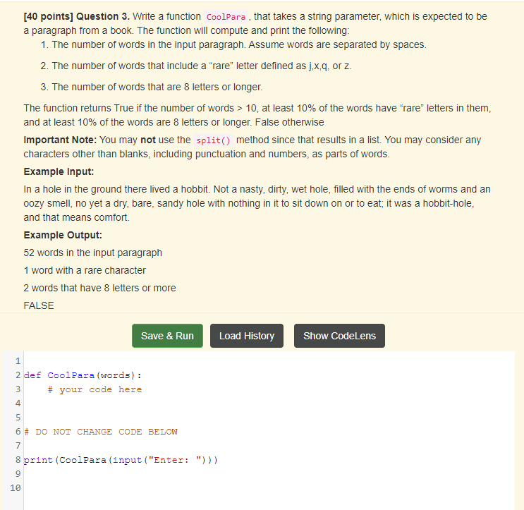 Solved [40 points] Question 3. Write a function CoolPara , | Chegg.com
