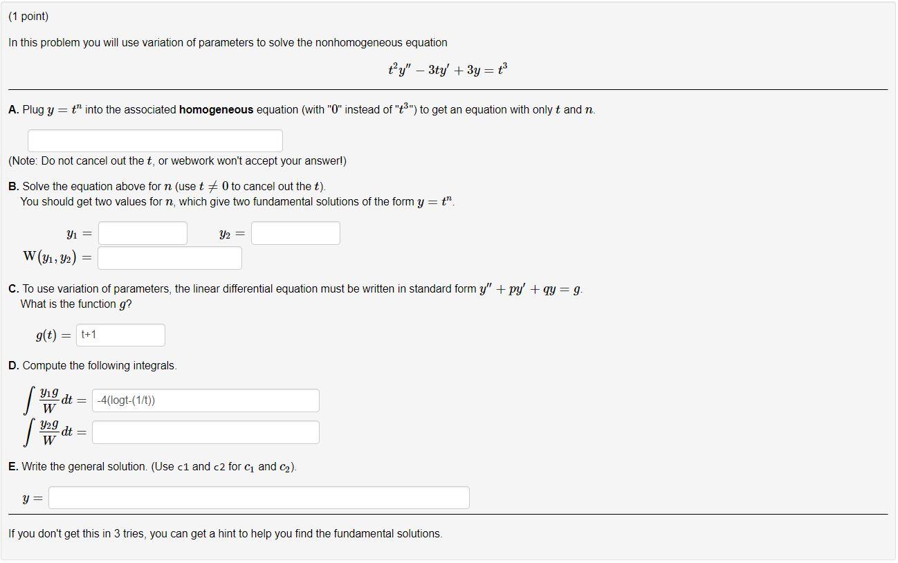Solved (1 point) In this problem you will use variation of | Chegg.com