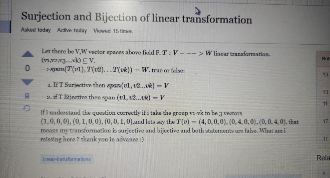 Solved Surjection and Bijection of linear transformation