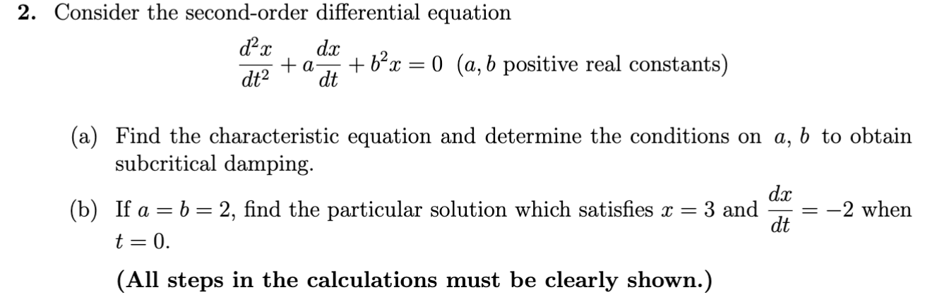 Solved Consider The Second-order Differential Equationd2xdt2 | Chegg.com