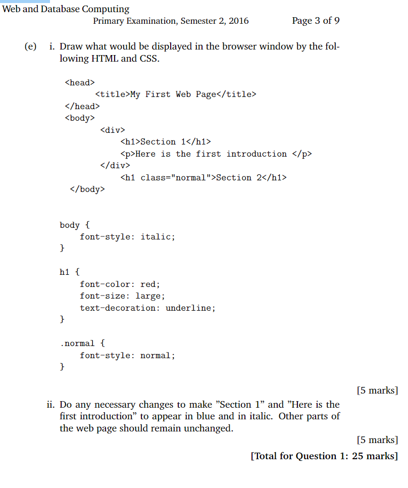 Solved Web And Database Computing Page 3 Of 9 Primary Exa Chegg Com