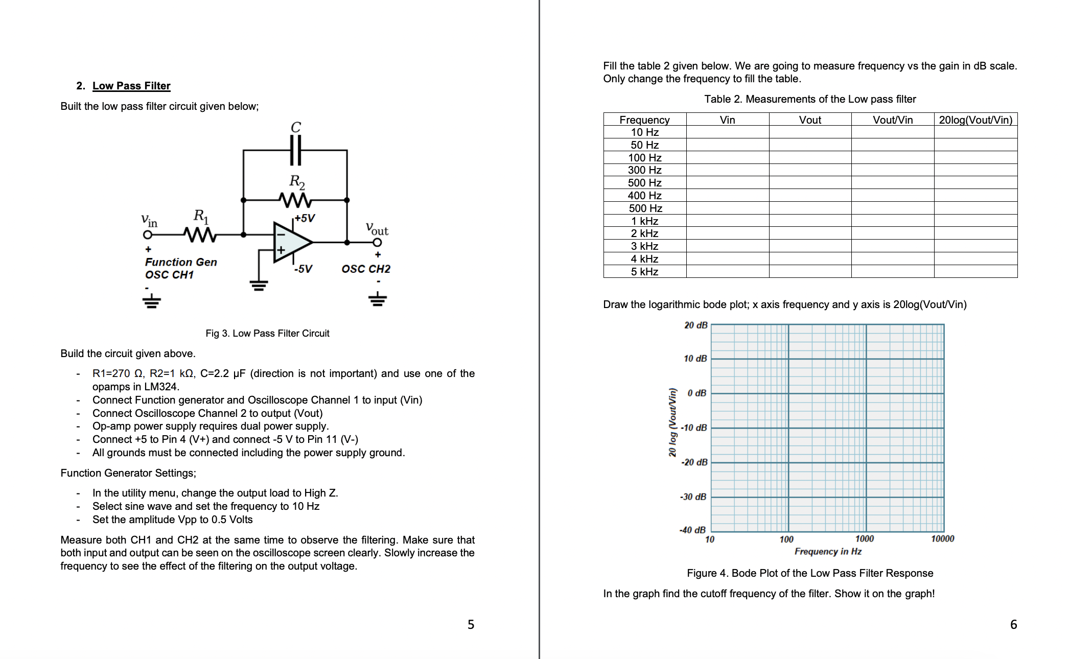 Solved 2 Low Pass Filter Built the low pass filter circuit Circuit Diagram