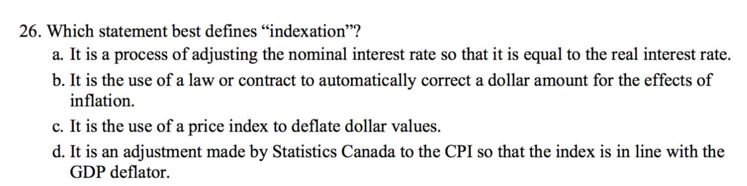 Solved 26. Which statement best defines “indexation”? a. It | Chegg.com