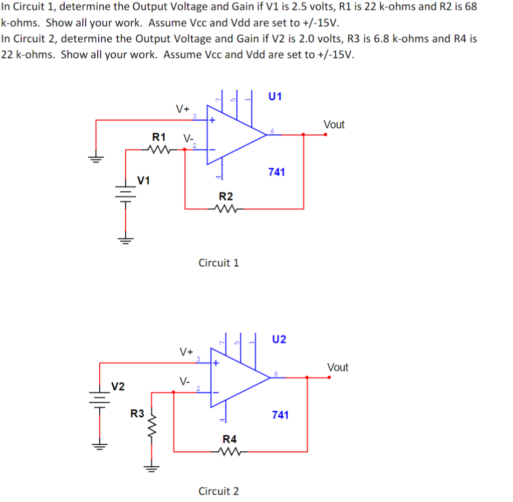 Solved In Circuit 1, determine the Output Voltage and Gain | Chegg.com
