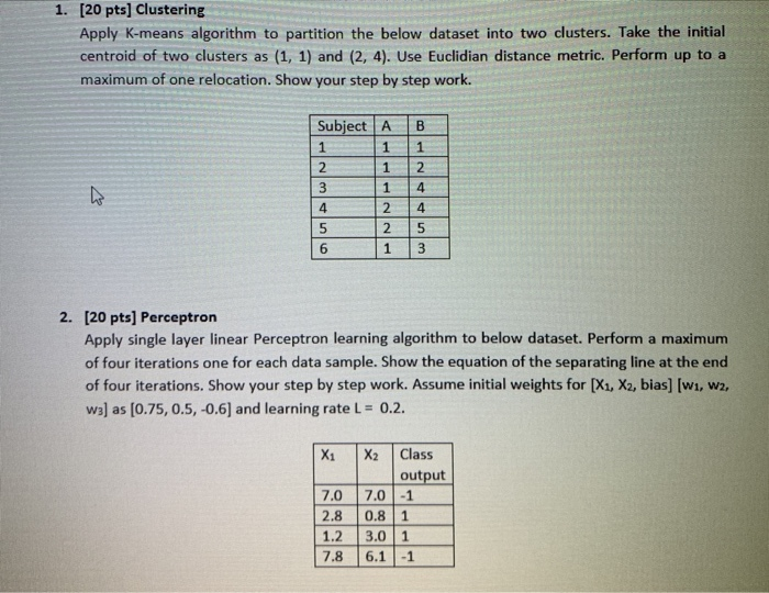 Solved 20 Pts Clustering Apply K Means Algorithm To 3624