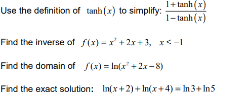 Solved 1+tanh(x l–tanh(x) Use the definition of tanh (x) to | Chegg.com