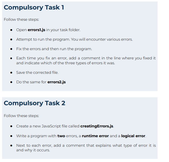 Follow these steps: - Open errors1.js in your task | Chegg.com