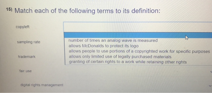 Solved 15) Match each of the following terms to its | Chegg.com