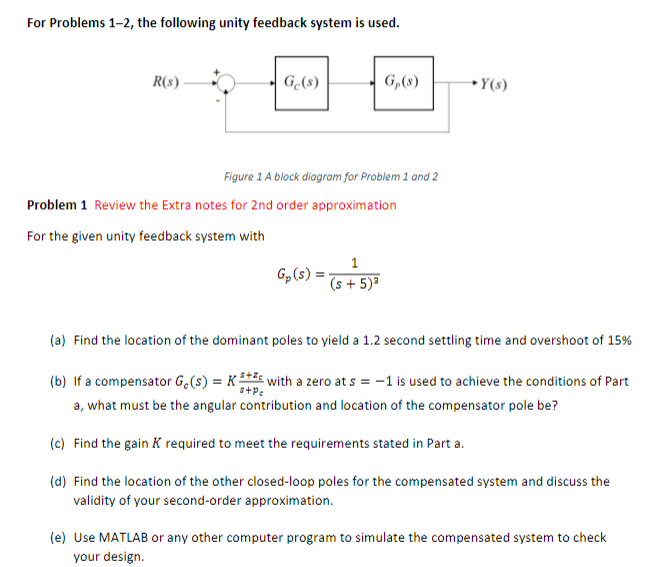 Solved For Problems 1-2, The Following Unity Feedback System | Chegg.com