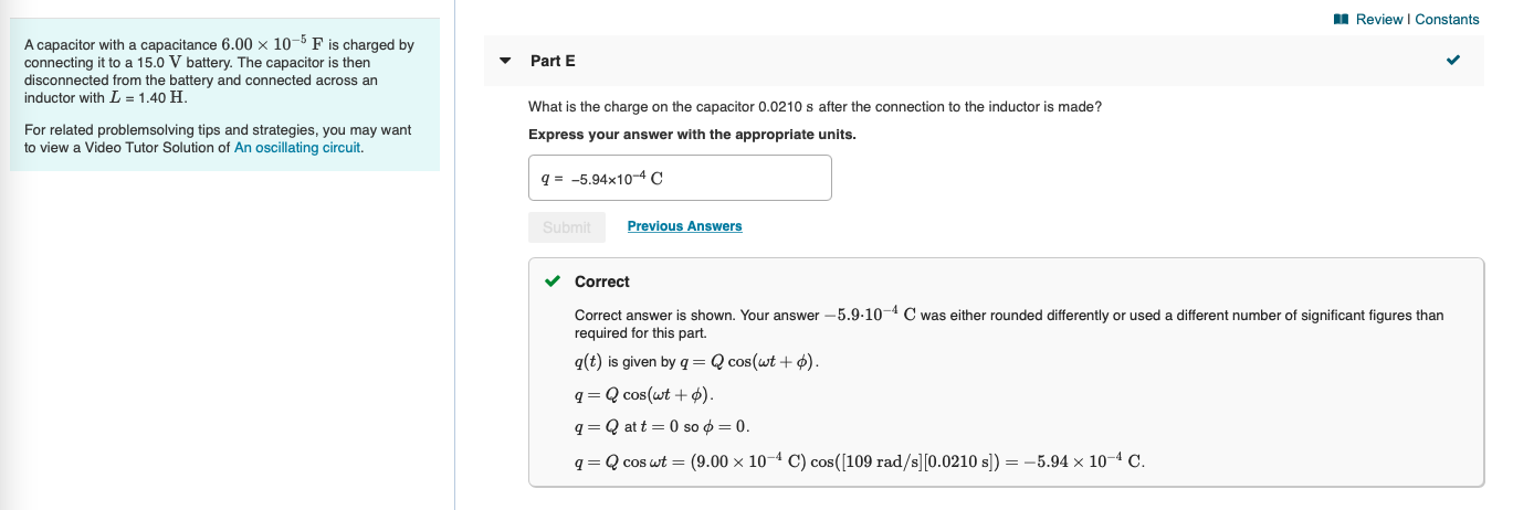 Solved 1 Review Constants A capacitor with a capacitance | Chegg.com