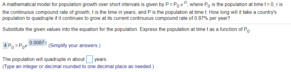Solved A mathematical model for population growth over short | Chegg.com