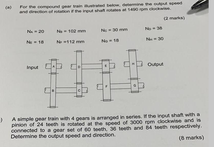Solved (a) For the compound gear train illustrated below, | Chegg.com
