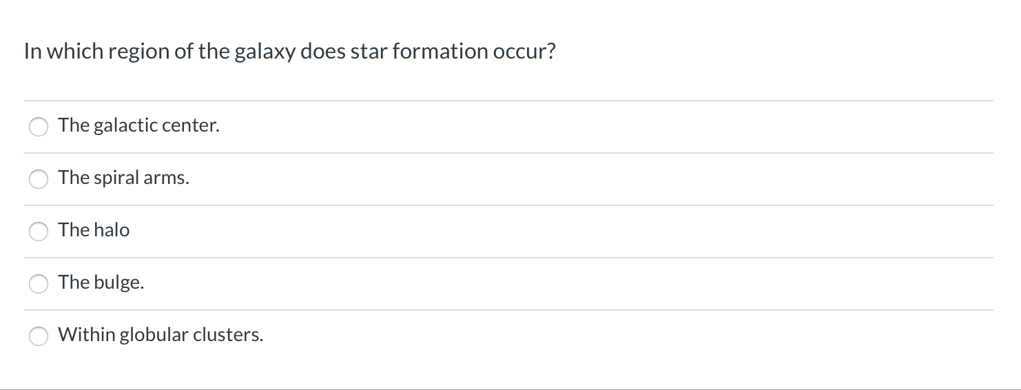 Solved In which region of the galaxy does star formation | Chegg.com