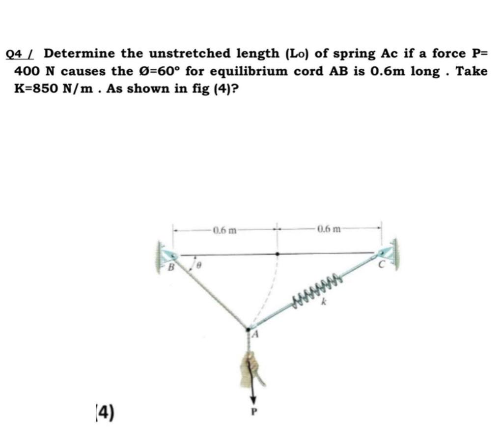 Solved Q4 | Determine the unstretched length (Lo) of spring | Chegg.com