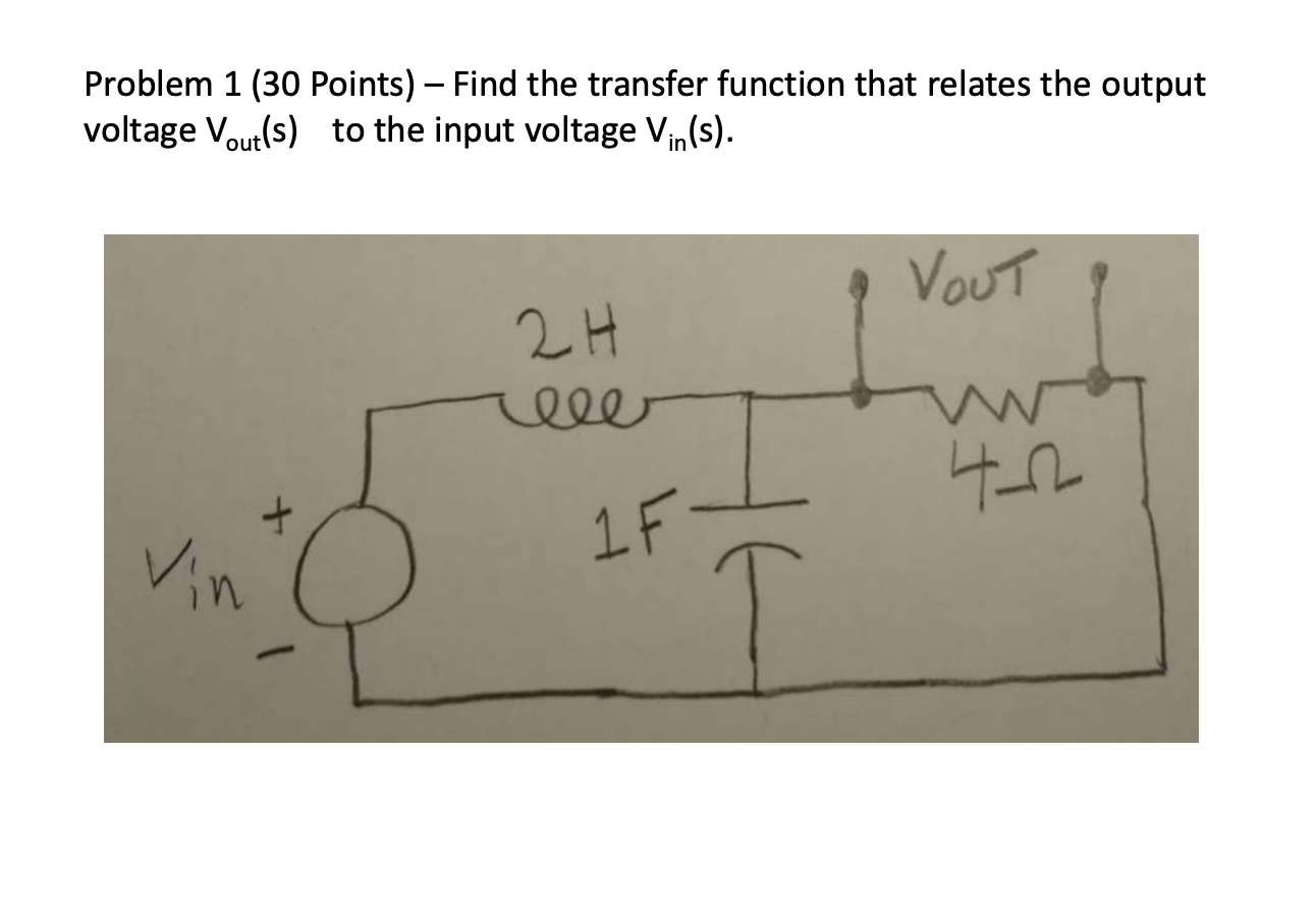 Solved Problem 1 (30 Points) – Find the transfer function | Chegg.com