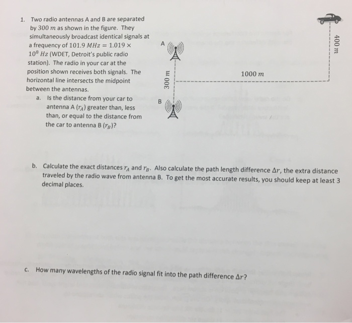 Solved Two radio antennas A and B are separated by 300 m as