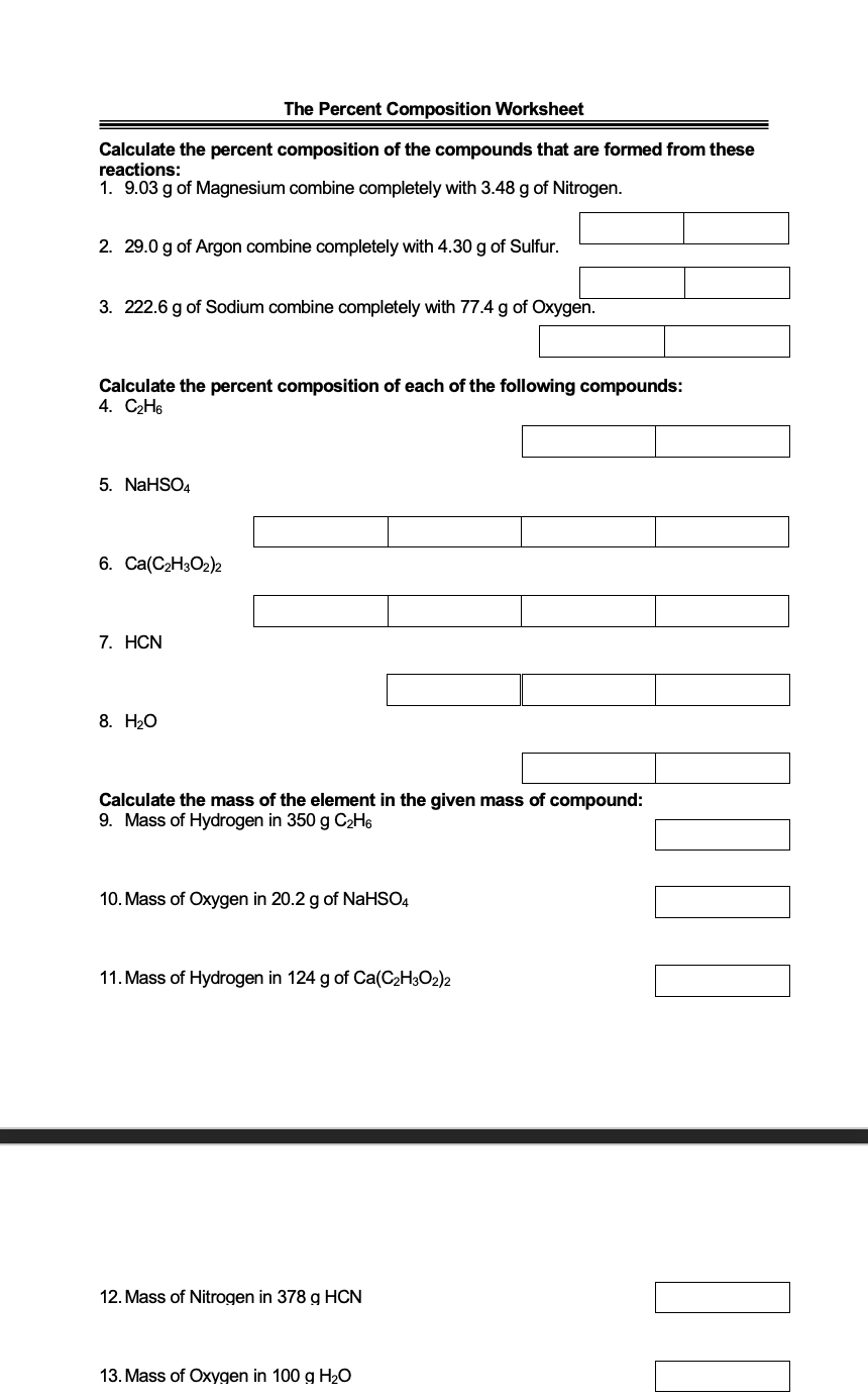 Solved The Percent Composition Worksheet Calculate the  Chegg.com Intended For Percent Composition Worksheet Answers