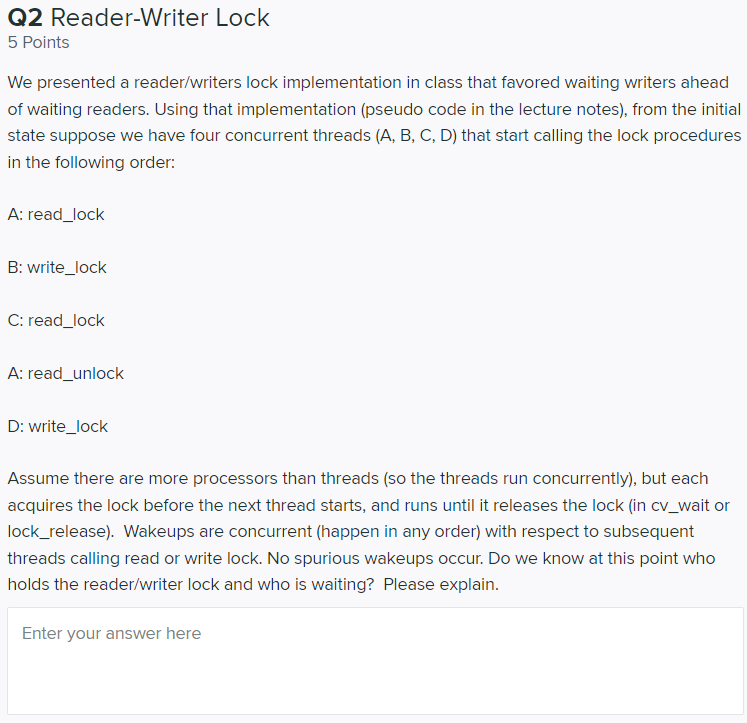 Solved 5 Points We presented a reader/writers lock | Chegg.com