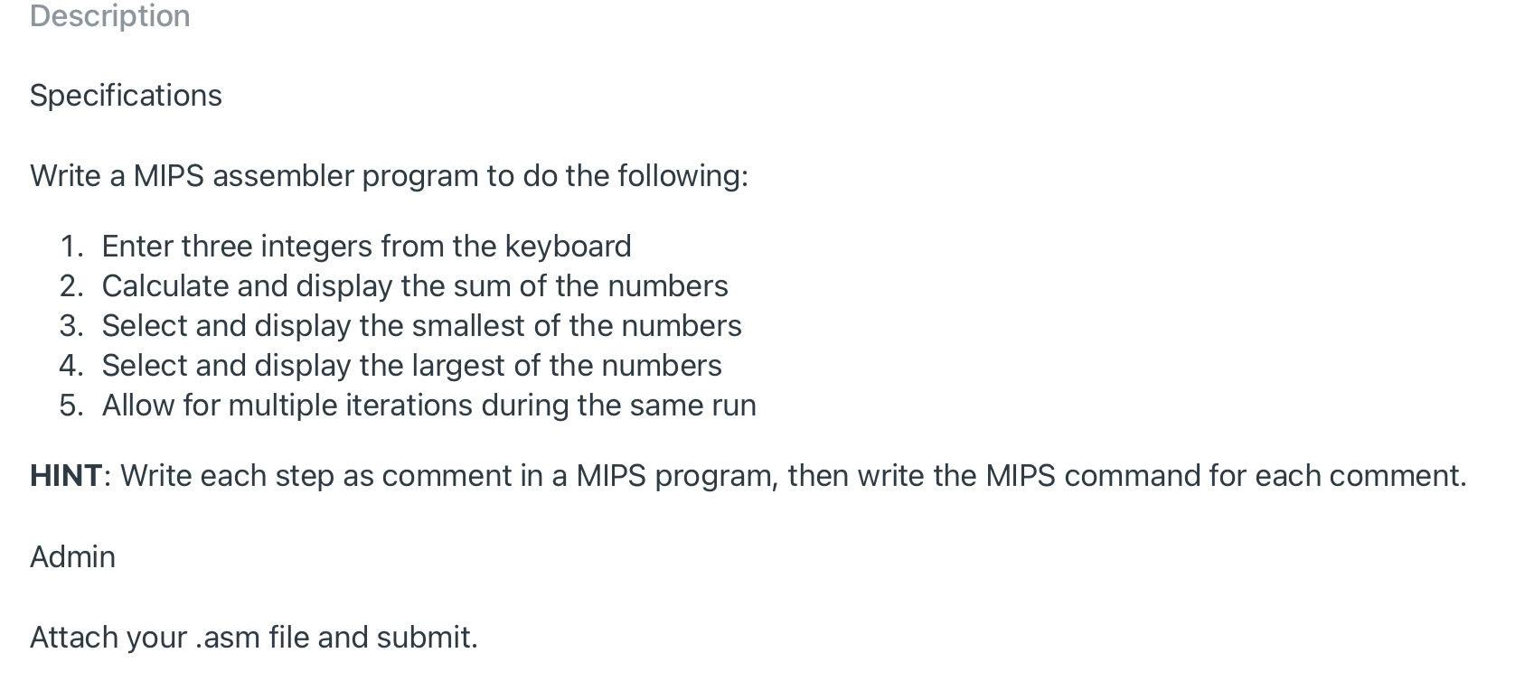 Solved Description Specifications Write A Mips Assembler