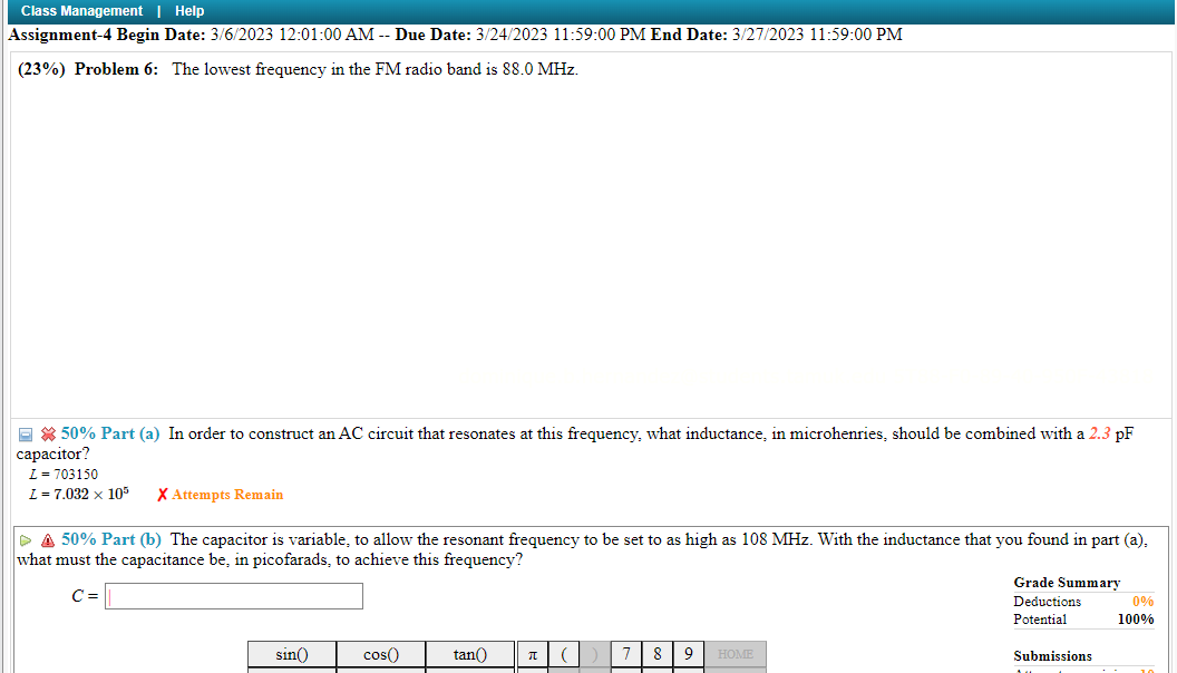 Solved (23\%) Problem 6: The lowest frequency in the FM | Chegg.com