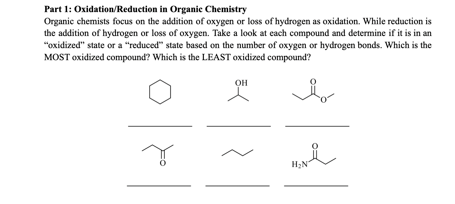 Solved Part 1 Oxidation/Reduction in Organic Chemistry