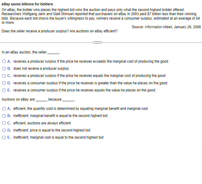 Solved eBay saves billions for bidders On eBay, the bidder