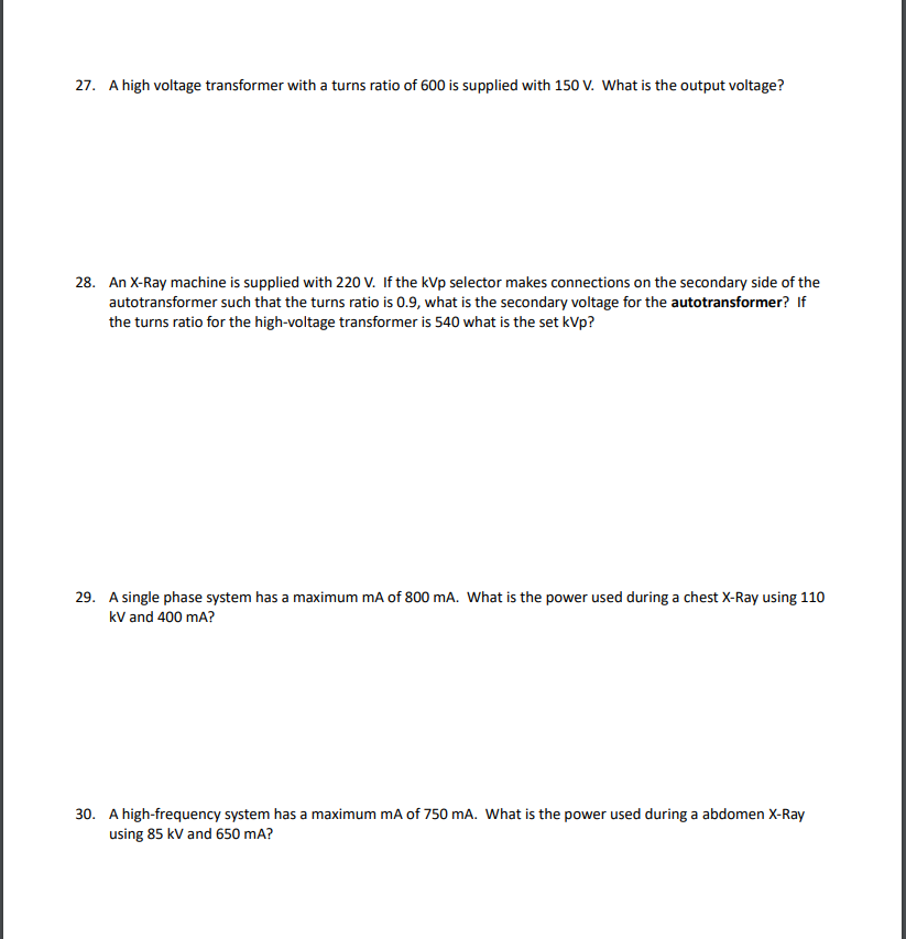 Solved 27. A high voltage transformer with a turns ratio of | Chegg.com