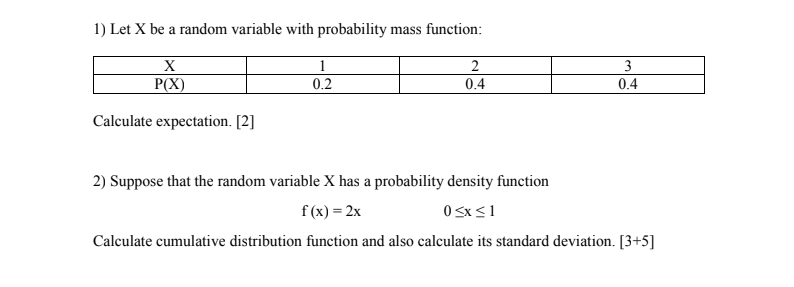 Solved 1) Let X be a random variable with probability mass | Chegg.com