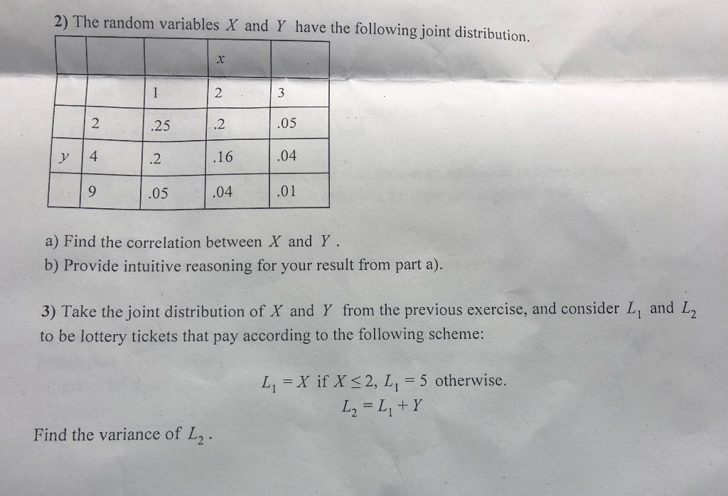 Solved 2 The Random Variables X And Y Have The Following